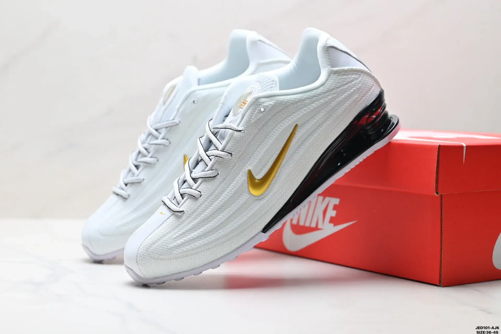 Nike White Sneakers Gold Swoosh Black Spring Heel