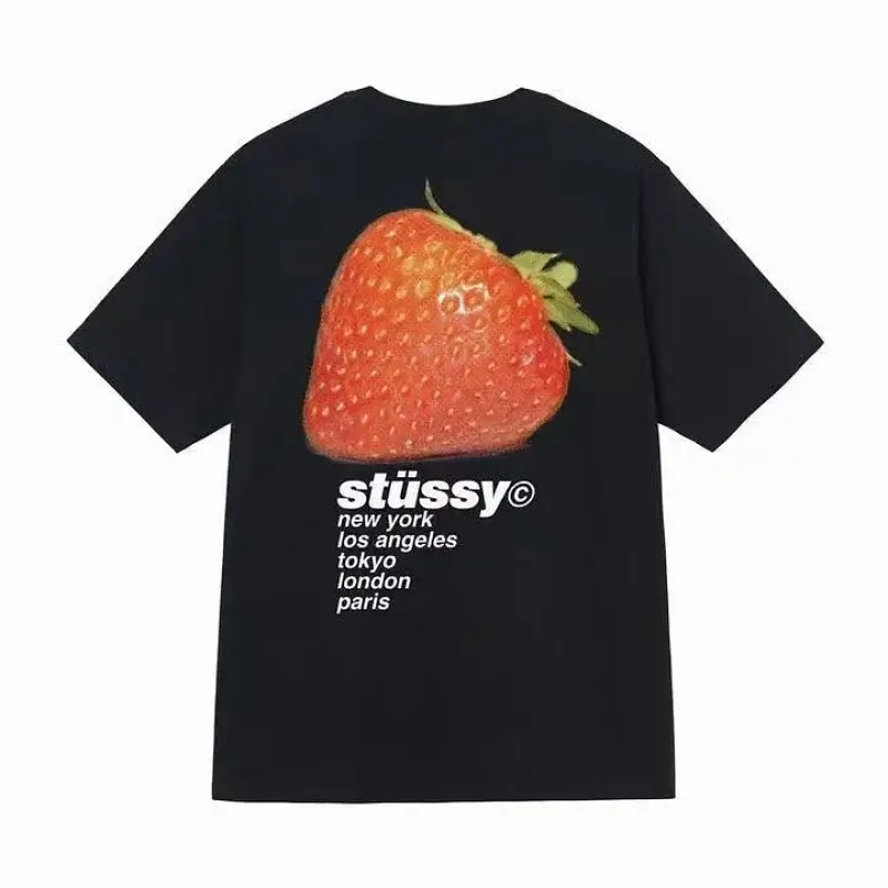 Stussy Black T-Shirt with Strawberry & City Print