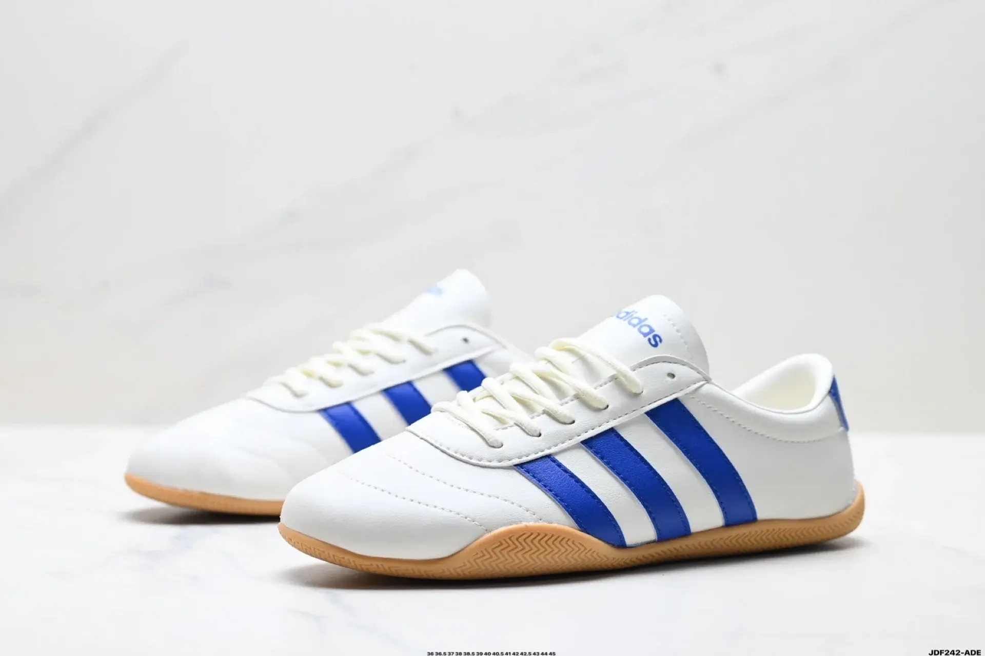 adidas White & Blue Gum-Sole Sneakers