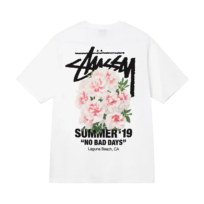 Stussy White SS Tee (Pink Floral, Laguna Beach)