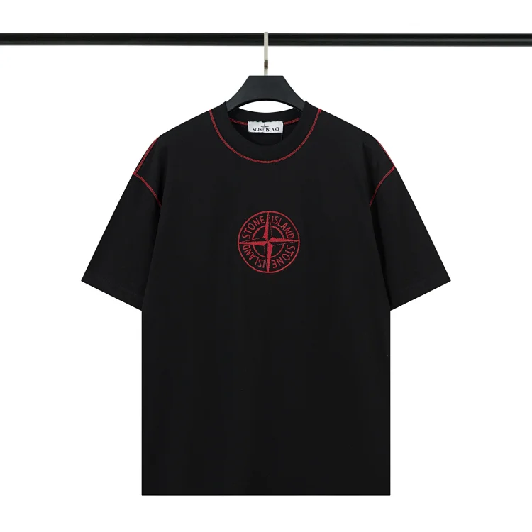 Stone Island Black T-Shirt with Red Logo