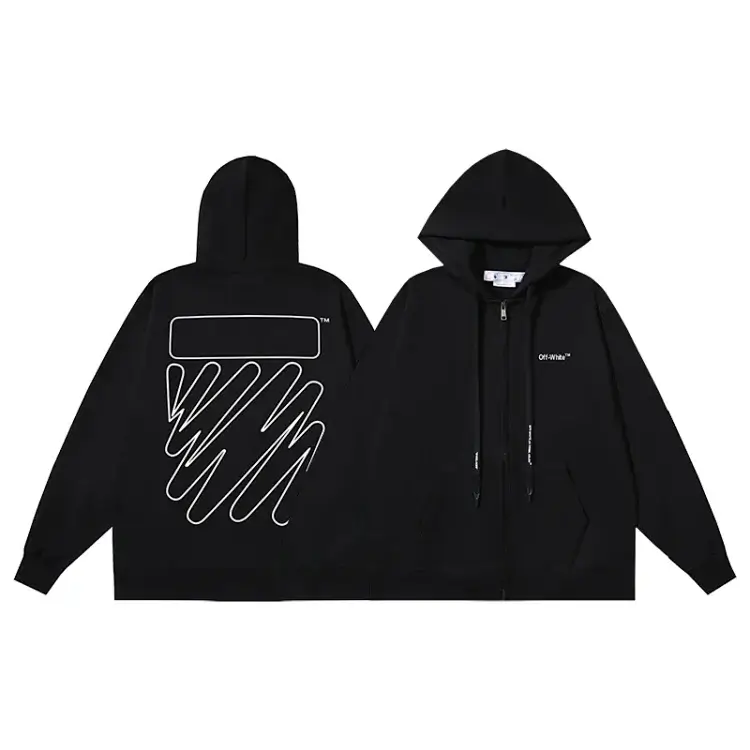 Off-White Black Zip Hoodie White Print