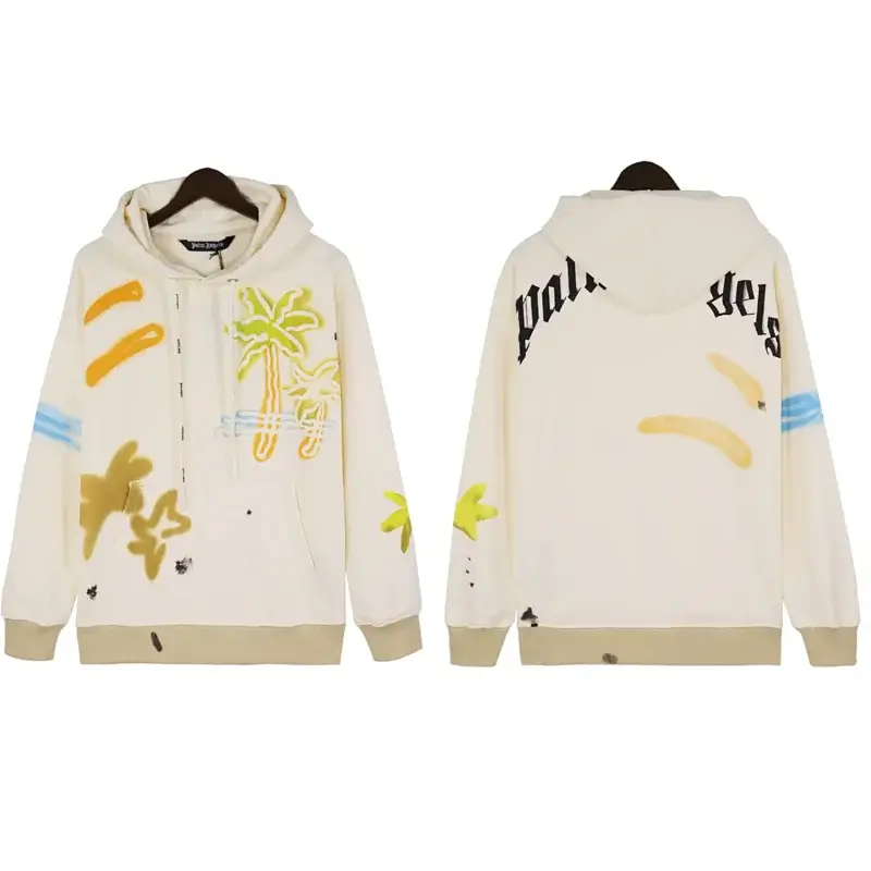 Palm Angels Cream Hoodie with Print