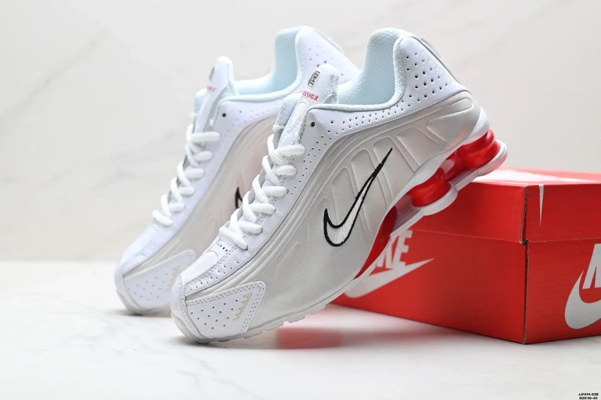 Nike White Running Shoes: Black Swoosh, Red Shox