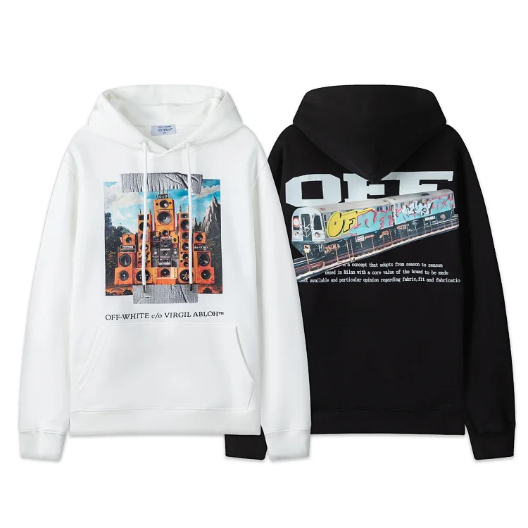 OFF-WHITE Hoodies: White Audio & Black Subway Graphics