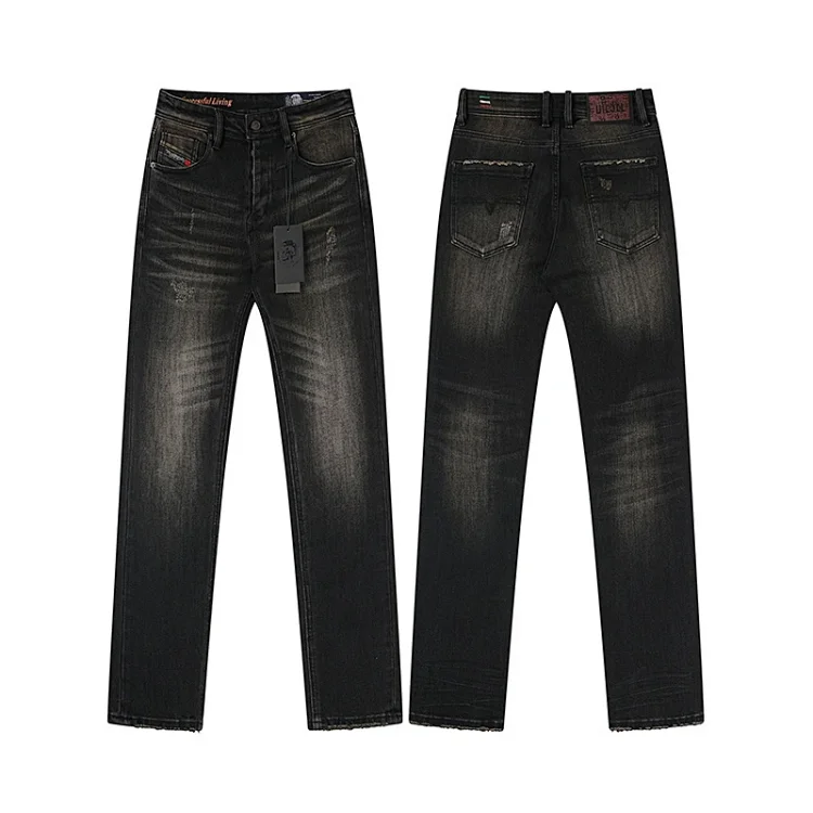 Diesel Black Distressed Straight-Leg Jeans