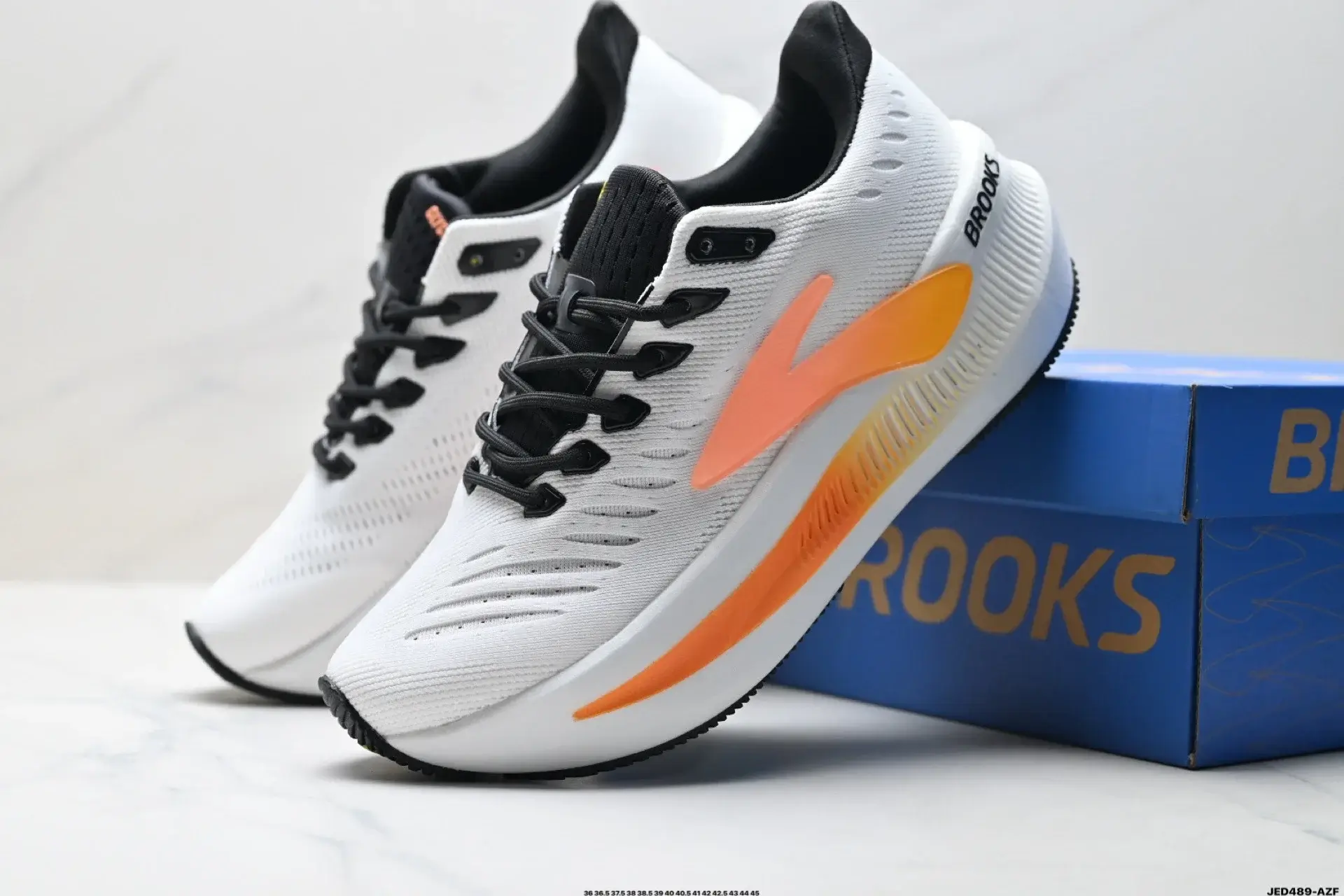 Brooks White Running Shoes Orange Gradient Logo