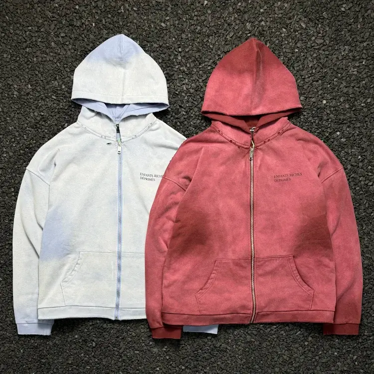 Enfants Riches Déprimés Distressed Hoodie (Light Gray/Red-Brown)