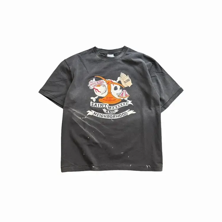 Saint Mxxxxxx Black Distressed Skull & Scale Tee