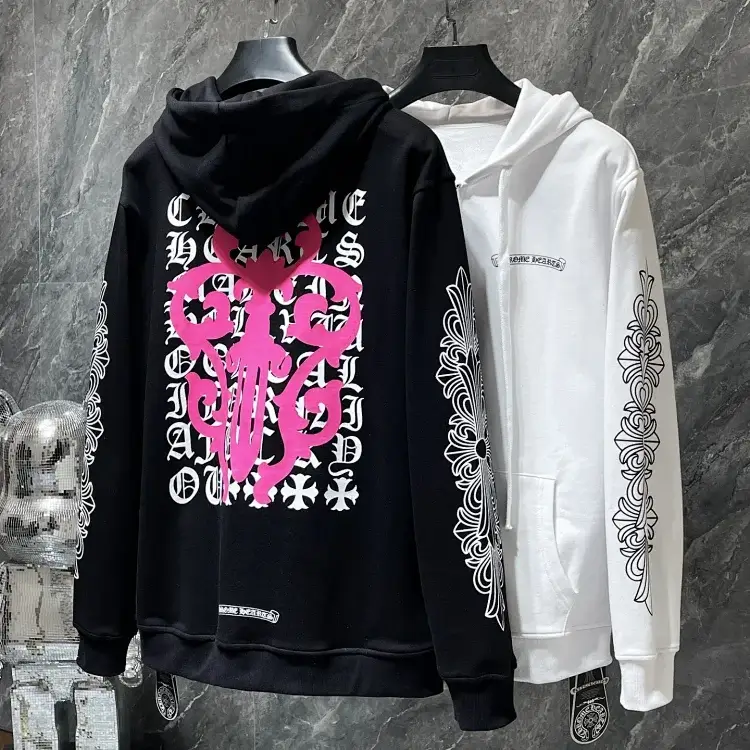 Chrome Hearts Black & White Hoodie w/ Pink Graphic