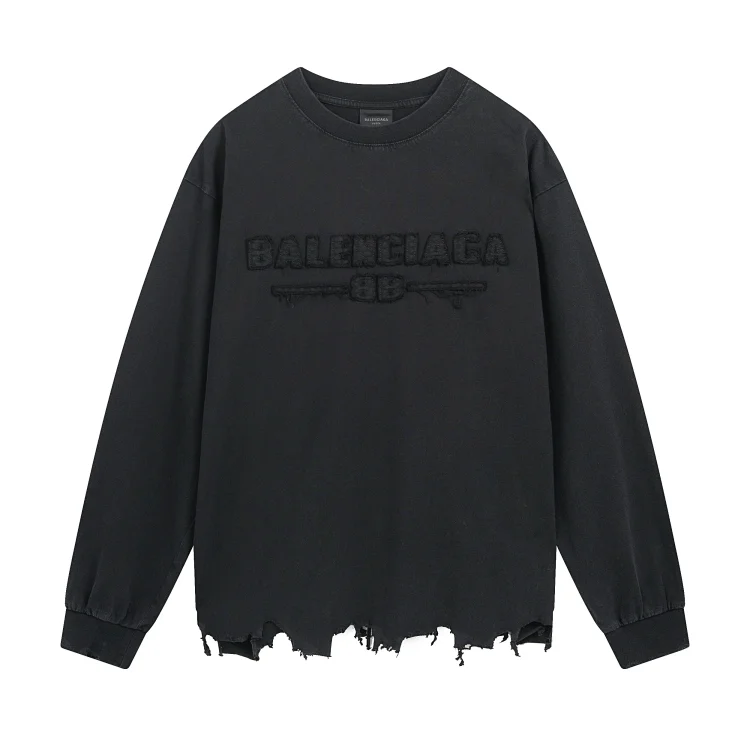 BALENCIAGA Embroidered Logo Distressed Hem T-Shirt