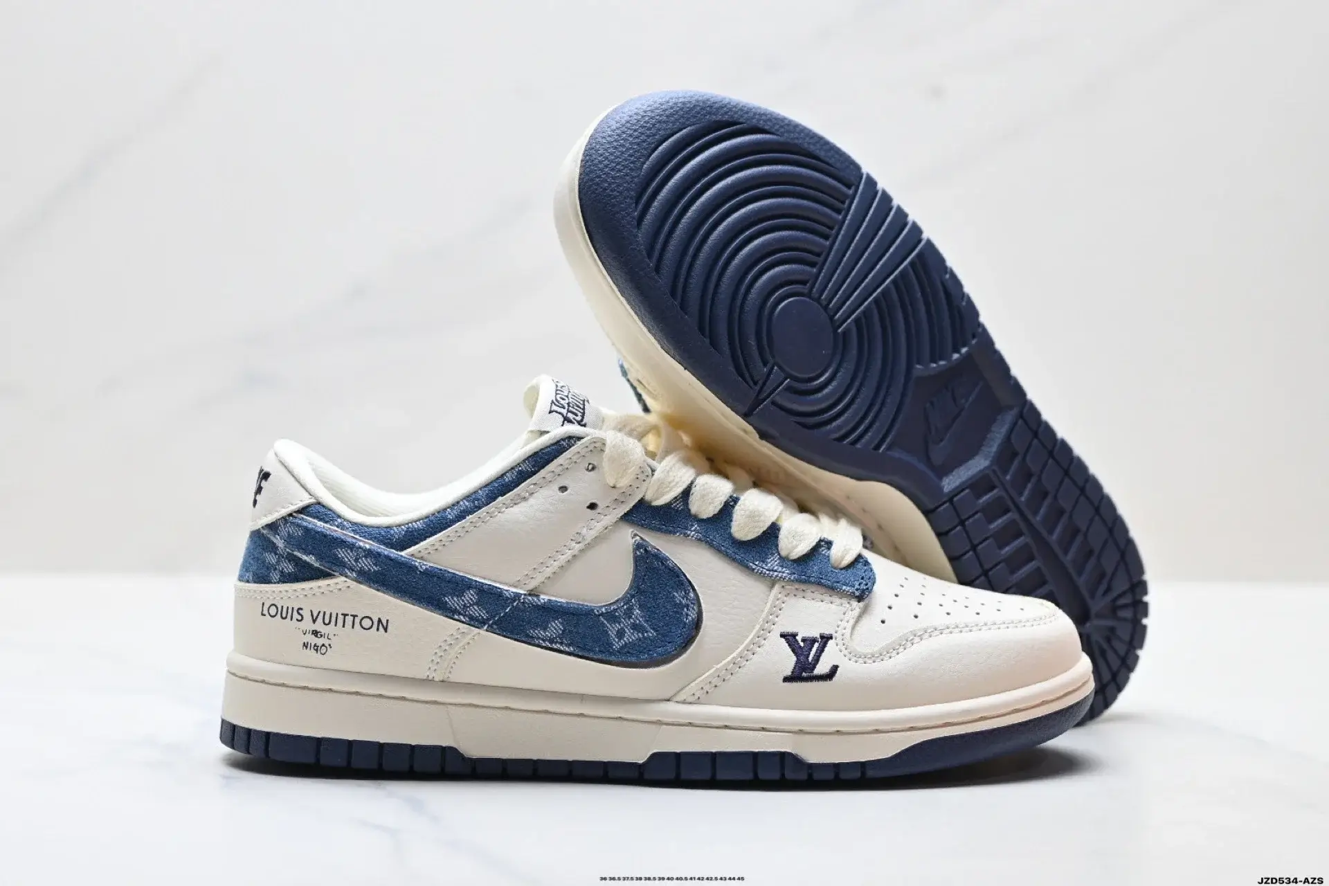 Louis Vuitton x Nike Dunk Low White Blue Denim