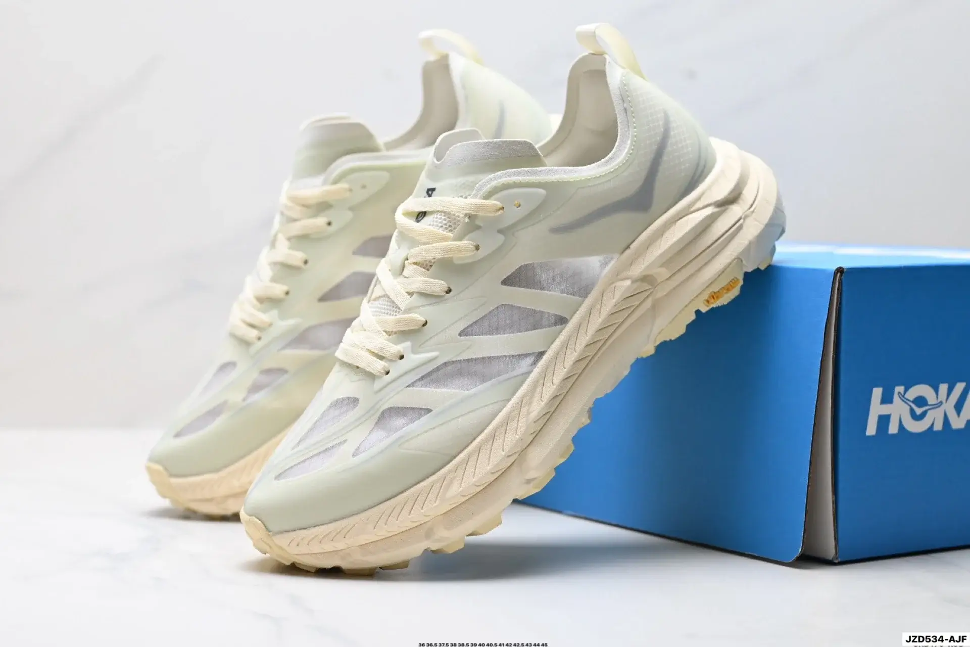 HOKA Light Beige Thick-Sole Mesh Runners