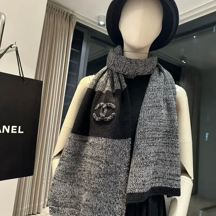 Chanel Black & Gray CC Logo Knit Scarf