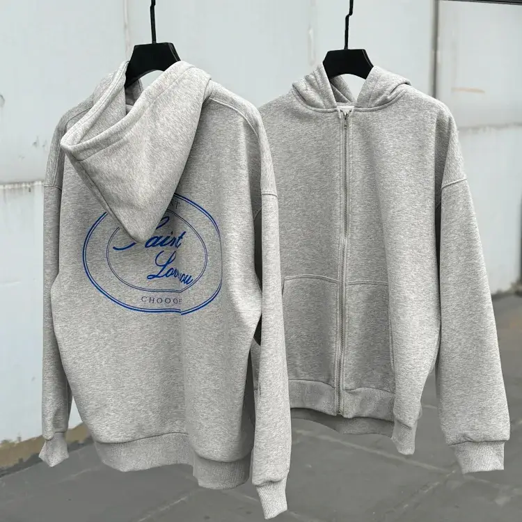 Saint Lorrau Gray Hoodie Blue Zipper Back