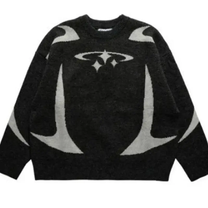 Stussy Black Sweater with Star & Curved Patterns