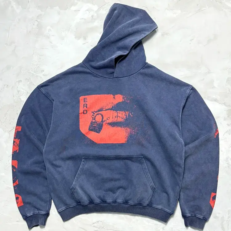 ERD Navy Hoodie: Red Lip & Lock