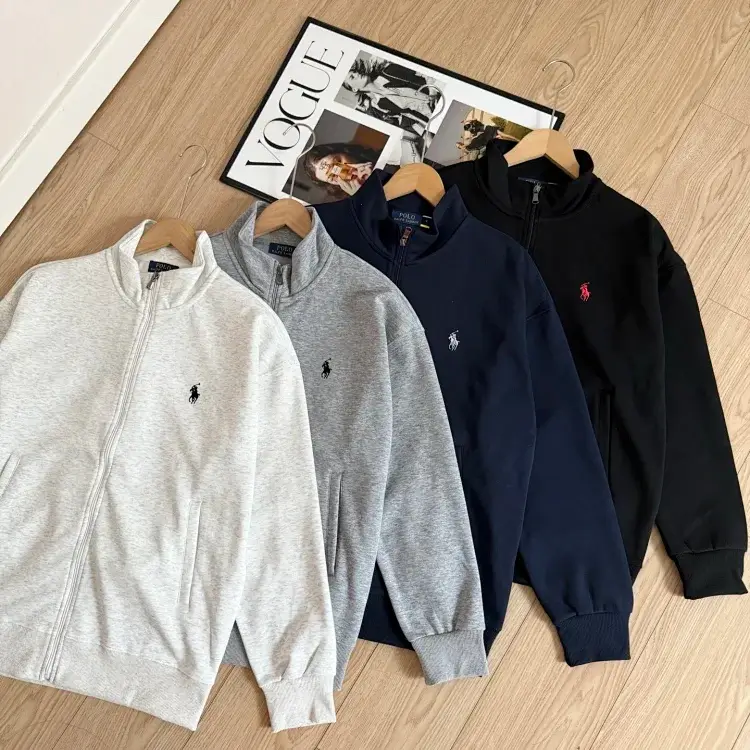 Polo Zip-Up Stand-Collar Jackets with Embroidered Pony Logo