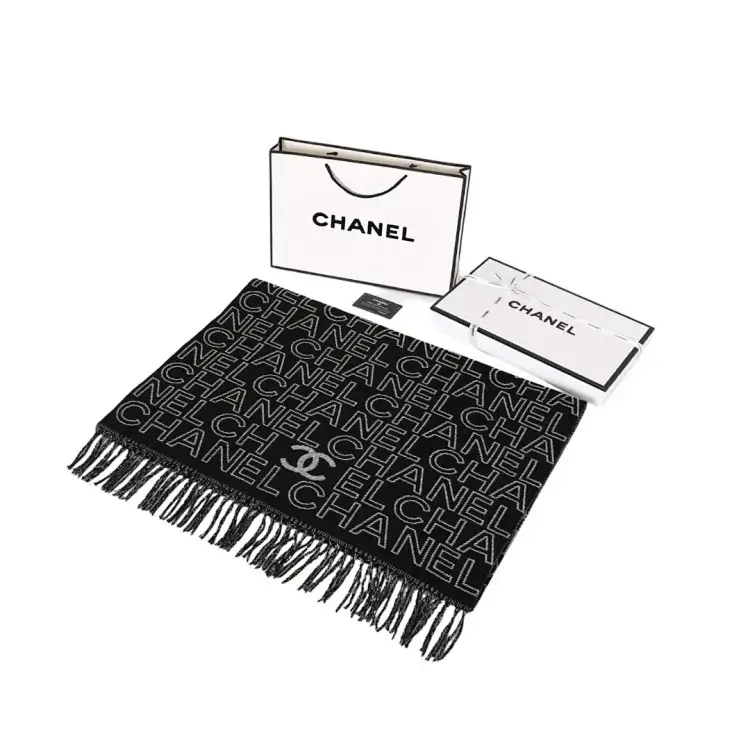 CHANEL Logo Scarf with Fringes