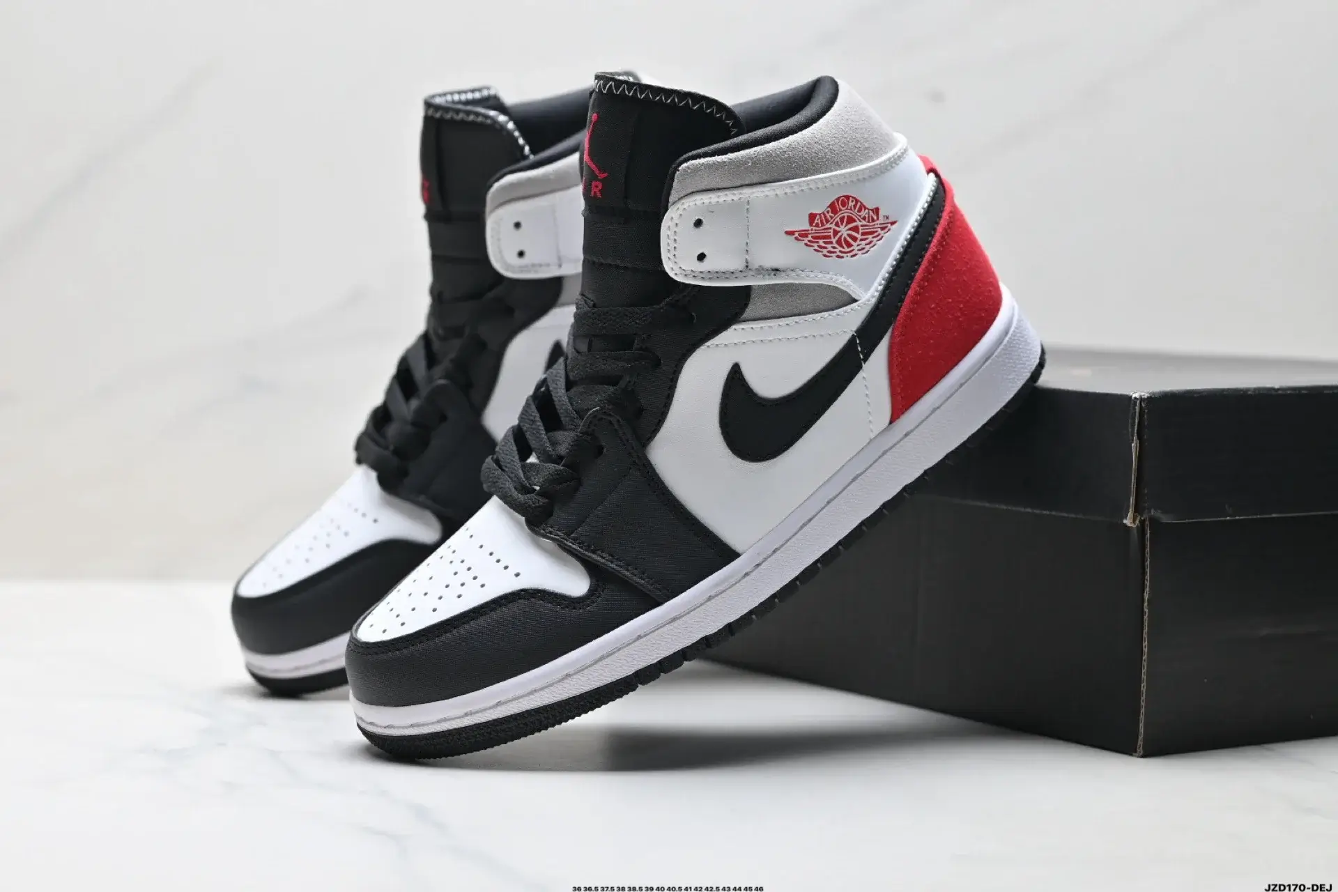 Jordan High-Top Sneakers in Black, White, Red & Gray