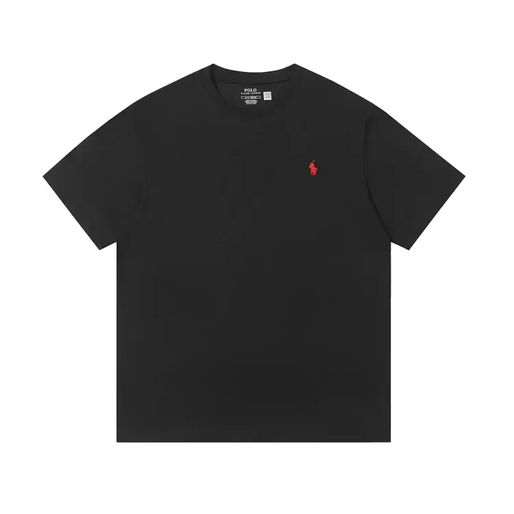 Polo Black T-Shirt with Red Embroidered Logo