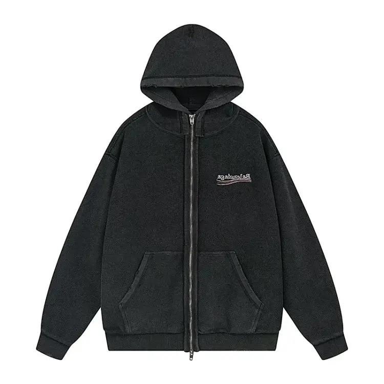 Agabuss Black Vintage Washed Zip Hoodie