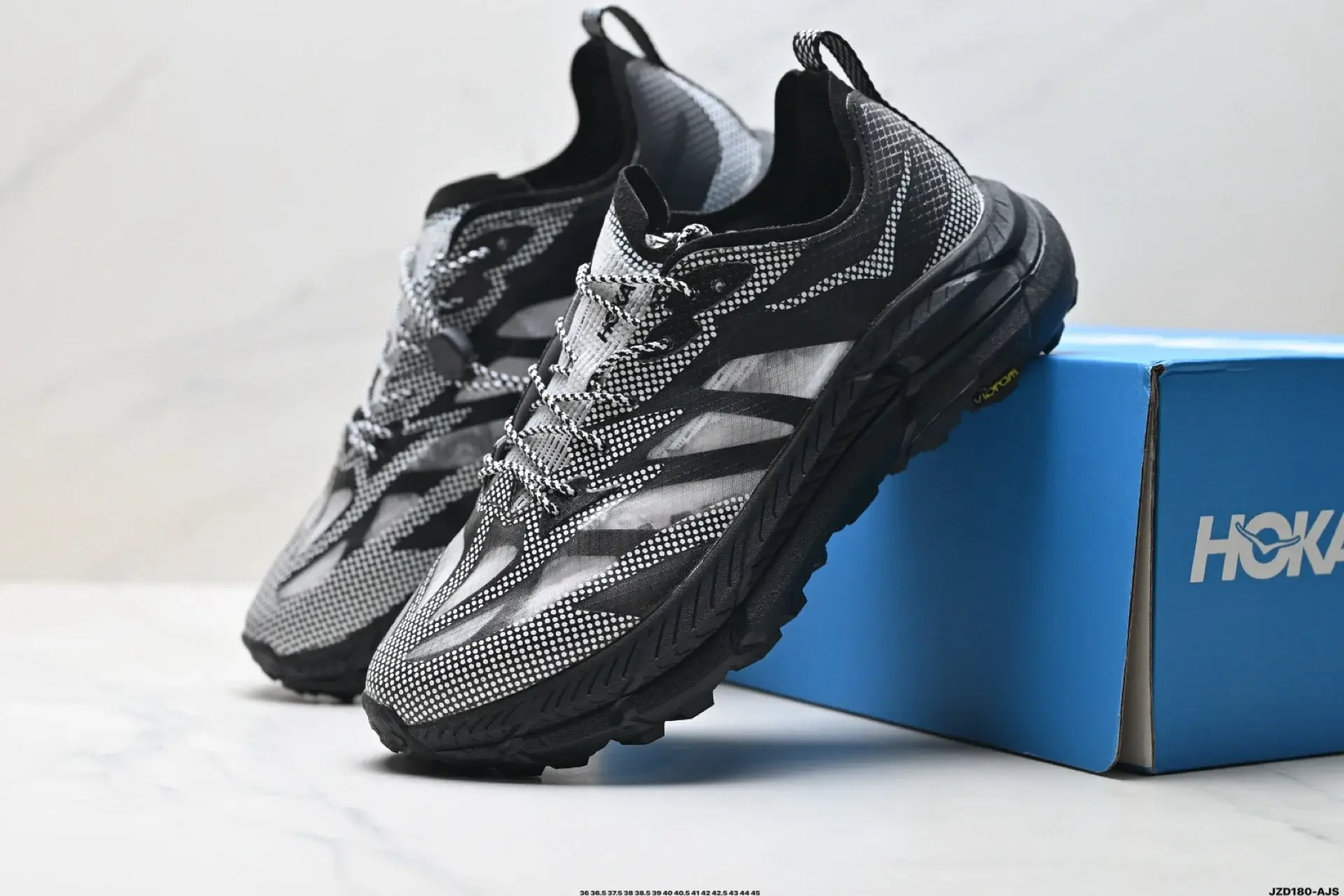 HOKA Black & White Mesh Trail Runners