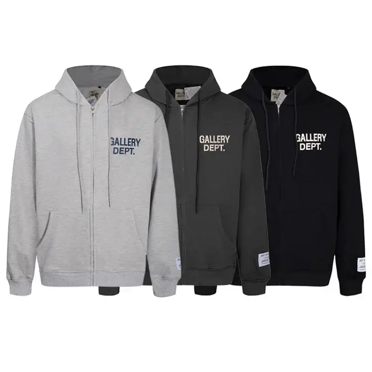 GALLERY DEPT. Logo Print Zip Hoodies (Gray, Dark Gray, Black)