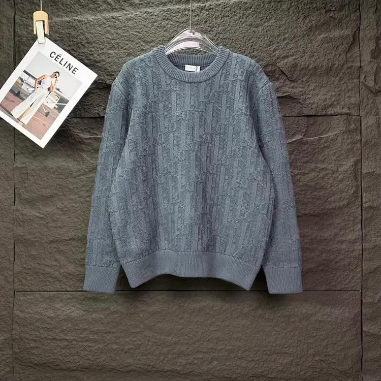 CELINE Gray Jacquard Crew Neck Jersey