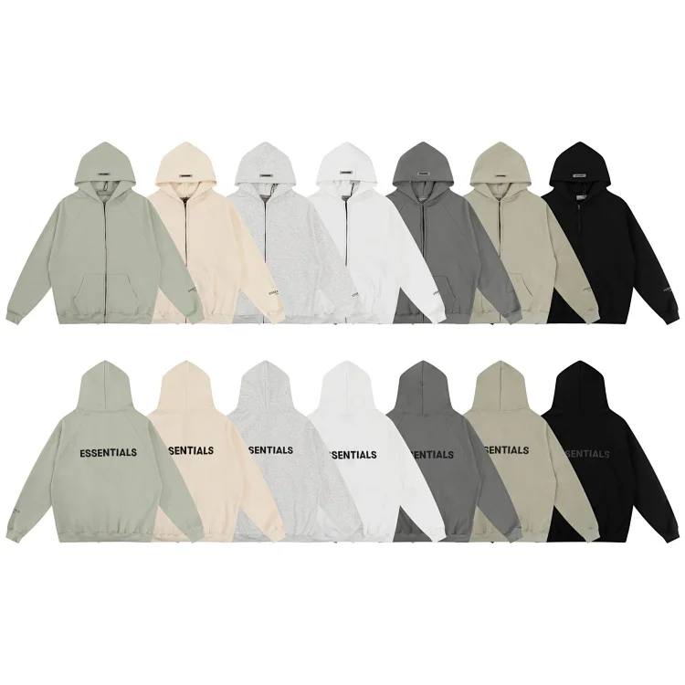 ESSENTIALS Zip-Up Hoodies: Graphic Print in 7 Colors